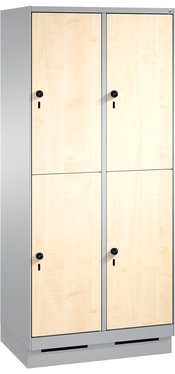 Picture of Garderobenschrank doppelstöckig, 4 Fächer S3000 Evolo mit 300 mm breiten MDF-Dekortüren, mit Sockel