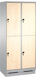 Bild von Garderobenschrank doppelstöckig, 4 Fächer S3000 Evolo mit 300 mm breiten MDF-Dekortüren, mit Sockel