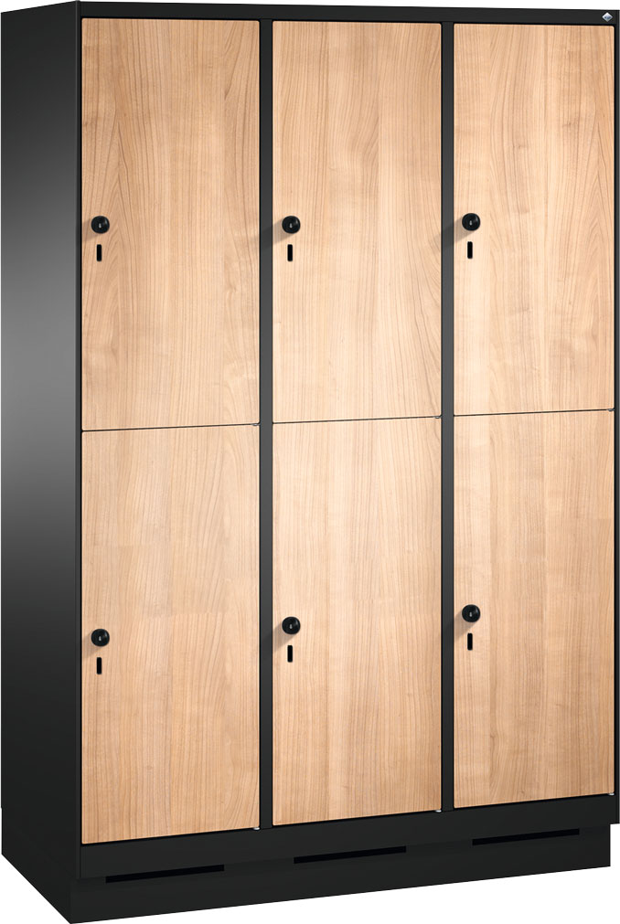 Picture of Garderobenschrank doppelstöckig, 6 Fächer S3000 Evolo mit 300 mm breiten MDF-Dekortüren, mit Sokel