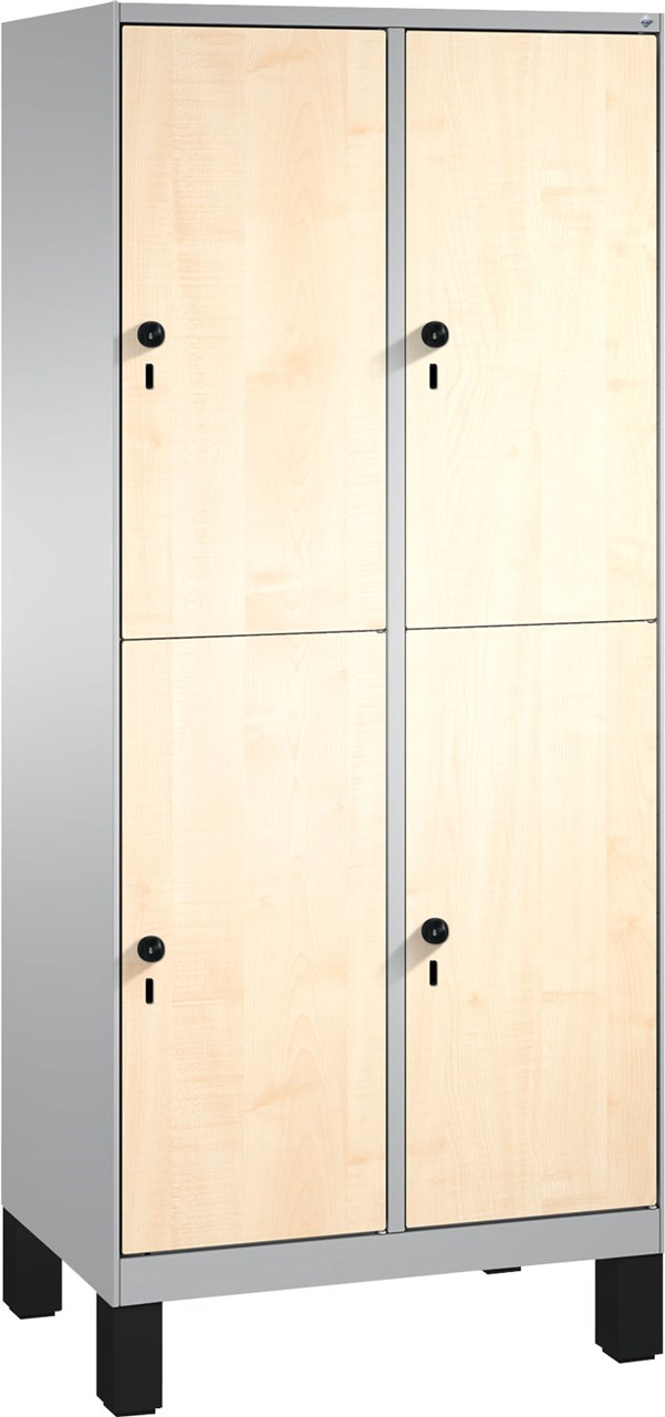 Picture of Garderobenschrank doppelstöckig, 4 Fächer 3000 EVOLO mit 300 mm breiten HPL-Dekortüren, mit Füßen