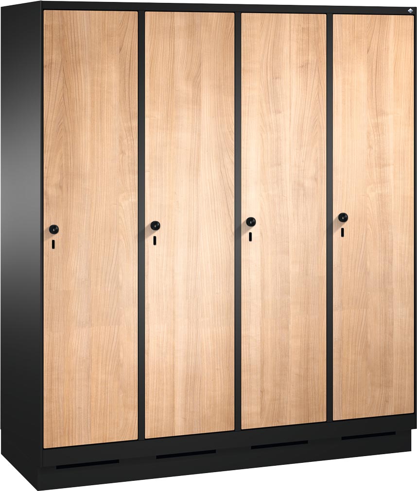 Picture of Garderobenschrank einteilig, 4 Fach S3000 Evolo mit 400 mm, HPL Dekortüren, mit Sokkel