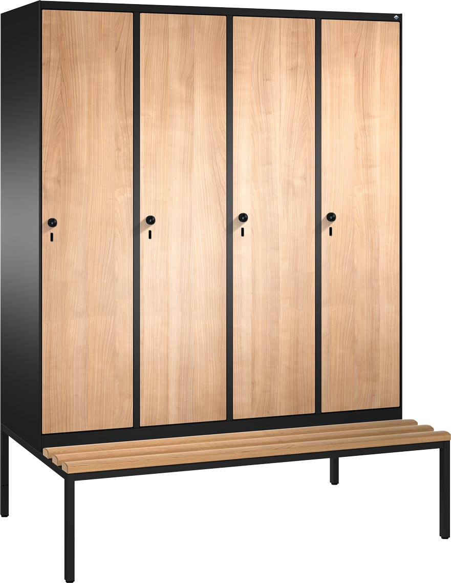 Picture for category Garderobenschränke einteilig S 3000 EVOLO mit Sitzbank und 400 mm breiten MDF Dekortüren