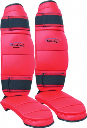 Bild von Schienbein und Fußschützer aus PU, Lieferbare Farben: Schwarz und Rot, Lieferbare Größe: S/M und L/XL