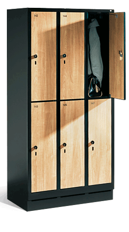 Picture of Garderobenschrank doppelstöckig, 4 Fächer S3000 Evolo mit 300 mm breiten MDF-Dekortüren, mit Sokel